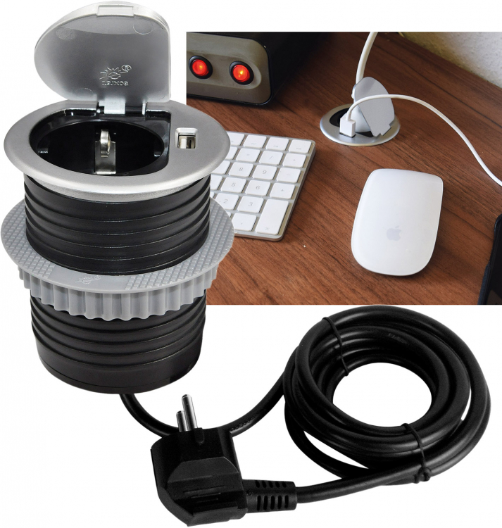 Schreibtisch-Einbausteckdose + USB - Unitedlight - LED Shop fuer  Leuchtmittel und LED Einbaustrahler